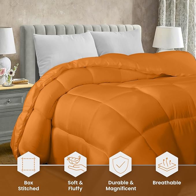 Utopia Bedding Comforter Duvet Insert, Quilted Comforter with Corner Tabs, Box Stitched Down Alternative Comforters Queen Size (Burnt Orange)