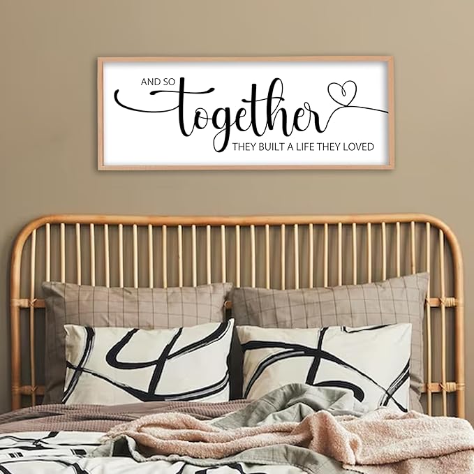 And So Together They Built A Life They Loved Sign Wall Decor 40"X15" Bedroom Above Over Bed Large Wood Framed Love Quotes for Couple Wall Hanging Art (Wood)