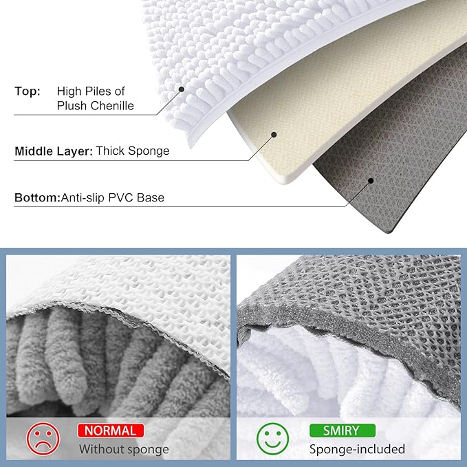 Smiry Luxury Chenille Toilet Rugs U-Shaped 24x20, Soft Absorbent Non-Slip Contour Bathroom Rugs for Toilet, Machine Washable Contoured Bath Mats, White