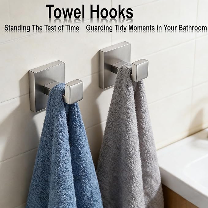 Bathroom Hardware Set 5 Piece Brushed Nickel Bathroom Accessories Set SUS304 Towel Bar Set Includes Towel Bar 24 Inch+Towel Holder+Toilet Paper Holder+Towel Hook (5, Brush Nickel)