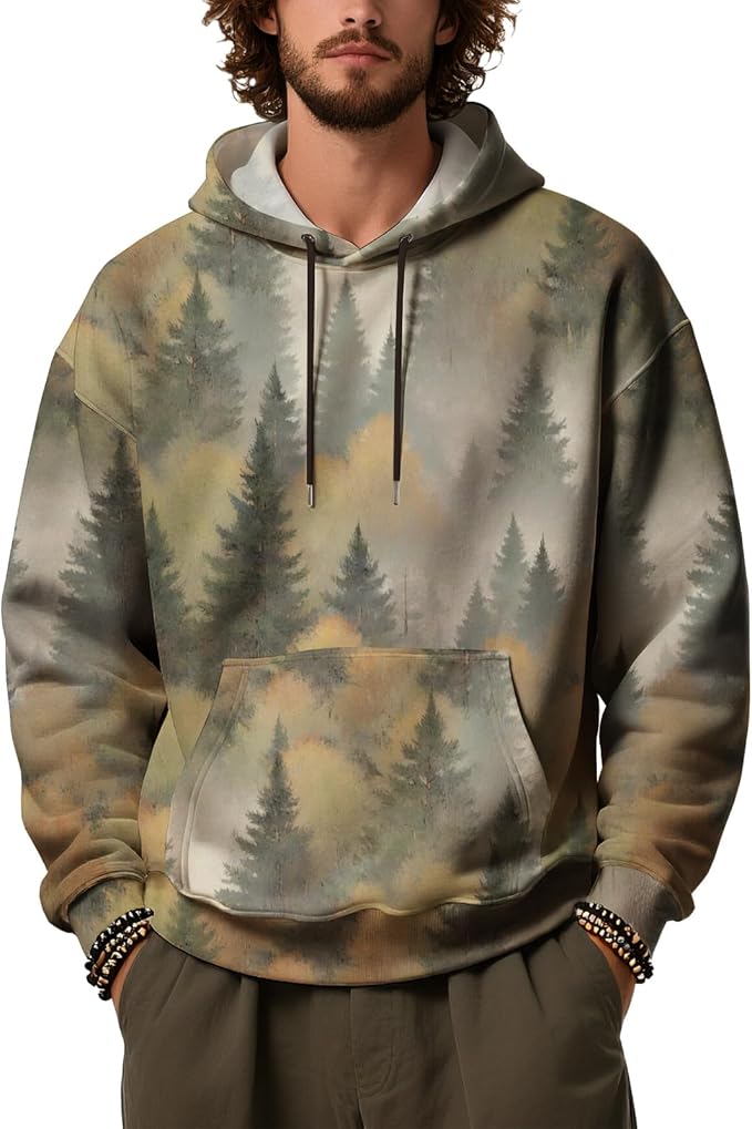 Mens Camo Hoodies Maple Leaf Graphic Camouflage Pullover Sweatshirts Hooded Fleece Casual Hunting Fall Outfits