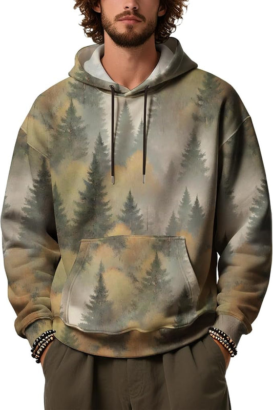 Mens Camo Hoodies Maple Leaf Graphic Camouflage Pullover Sweatshirts Hooded Fleece Casual Hunting Fall Outfits