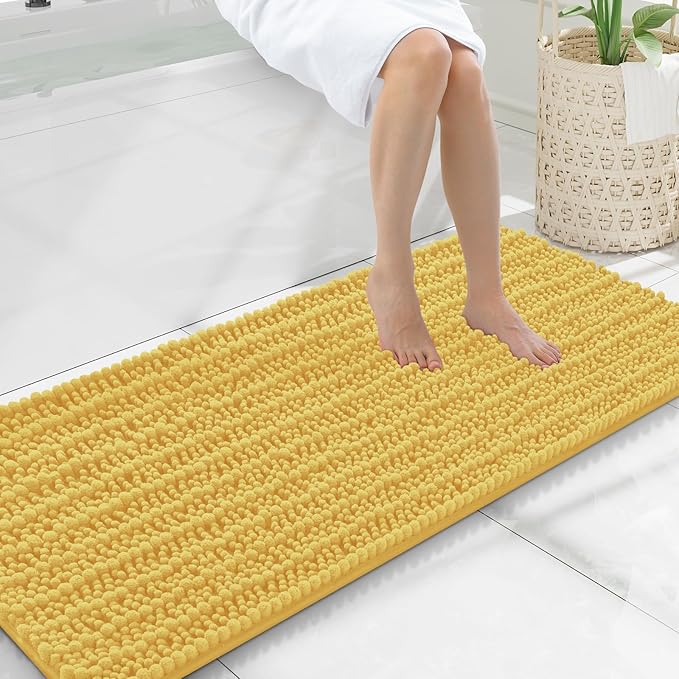 Smiry Bathroom Rugs Mat 47x20, Extra Soft Absorbent Chenille Bath Rugs, Non Slip Rubber Backing Machine Washable Quick Dry Bath Mats for Bathroom Floor, Tub, Shower, Home Decor Accessories, Yellow