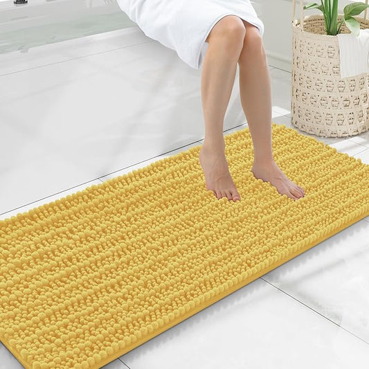 Smiry Bathroom Rugs Mat 47x20, Extra Soft Absorbent Chenille Bath Rugs, Non Slip Rubber Backing Machine Washable Quick Dry Bath Mats for Bathroom Floor, Tub, Shower, Home Decor Accessories, Yellow