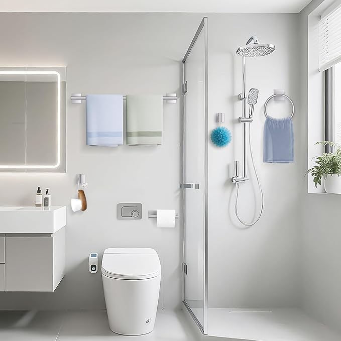 TURS Brushed Nickel 5-Pieces Bathroom Hardware Set SUS304 Stainless Steel Towel Bar Set Wall Mounted 23.6 Inch Towel Racks for Bathroom Squared