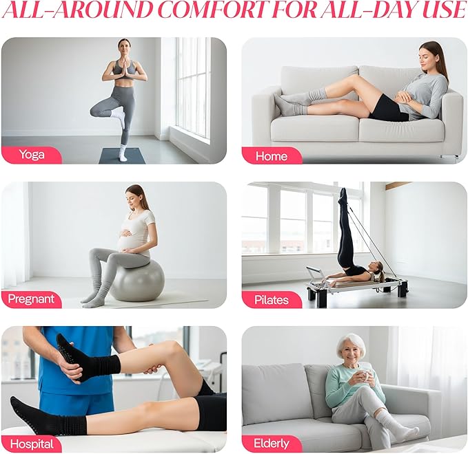 CoolMate Pilates Socks with Grips for Women, Yoga Socks, Crew Non Slip Women for Barre, Pilates Gifts