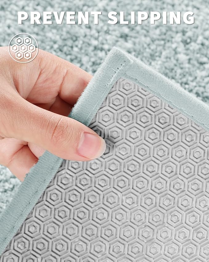 Yimobra Long Bathroom Rug Non Slip Washable, Soft Absorbent Microfiber Bath Mat, Dual-Tone Decor Rug with Rubber Backing for Bathroom Floor Tub and Shower,44x24,Home Essentials,Light Blue and White