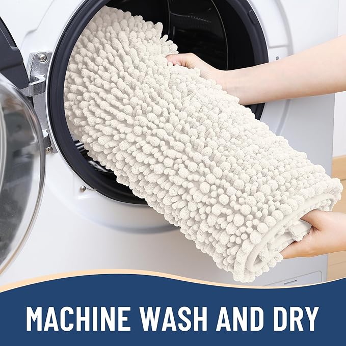 Arotive Luxury Chenille Bathroom Rug Mat, Extra Soft Thick Absorbent Shaggy Bath Rugs, Non-Slip Machine Wash Dry, Plush Bath Mats for Bathroom, Shower and Tub, 50x30, Ivory