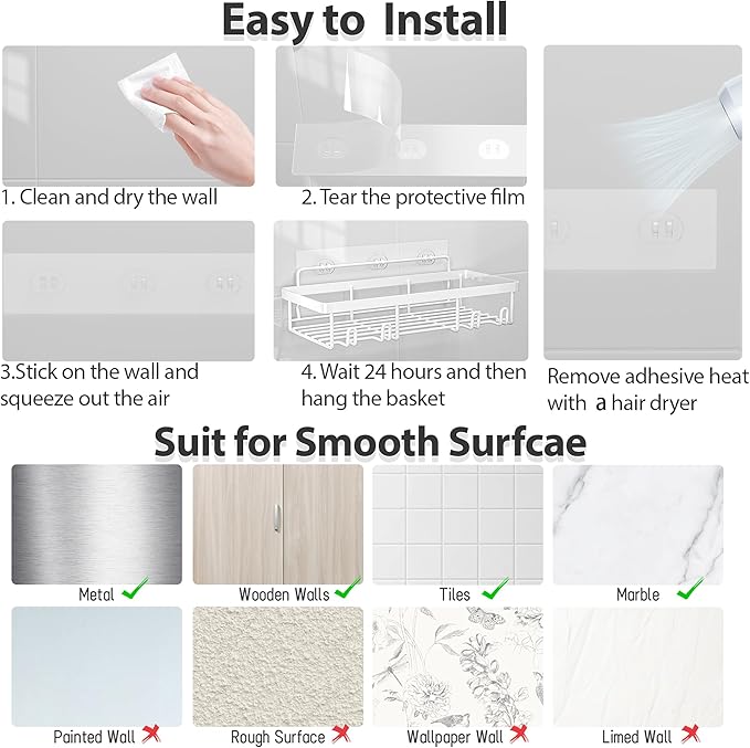 5 Pack Shower Caddy Organizer – Adhesive Bathroom Storage Shelves
