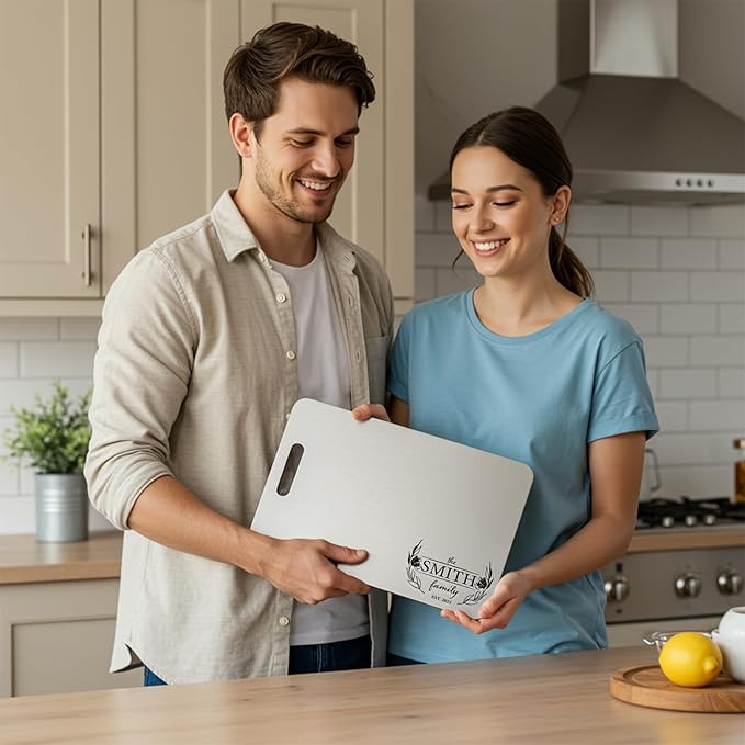 Personalized Titanium Cutting Board, Custom Engraved Name, Cutting Board for Kitchen, Premium Stainless Steel & Titanium Chopping Board for Wedding, Anniversary, Housewarming, or Christmas Gift
