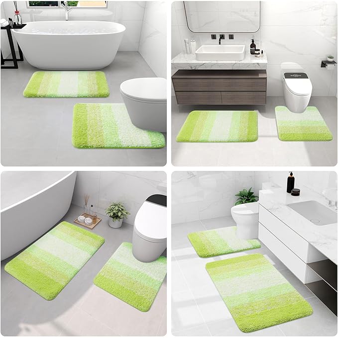 Arotive Microfiber Bathroom Rugs, Shaggy Soft and Absorbent Contour Toilet Rugs, Non-Slip, Thick Plush Machine Washable Dry Bath Mats for Toilet Base, 30x20, Light Green, Rectangular