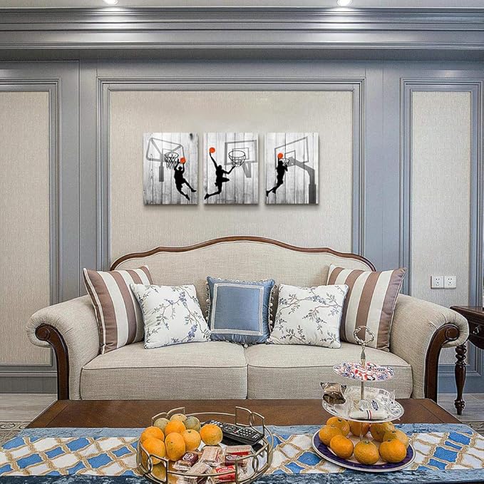 Black and white Canvas Wall Art for living room bathroom and bedroom kitchen wall decor artwork Canvas Prints play basketball sport painting 12" x 16"3 Piece Modern framed office Home decorations