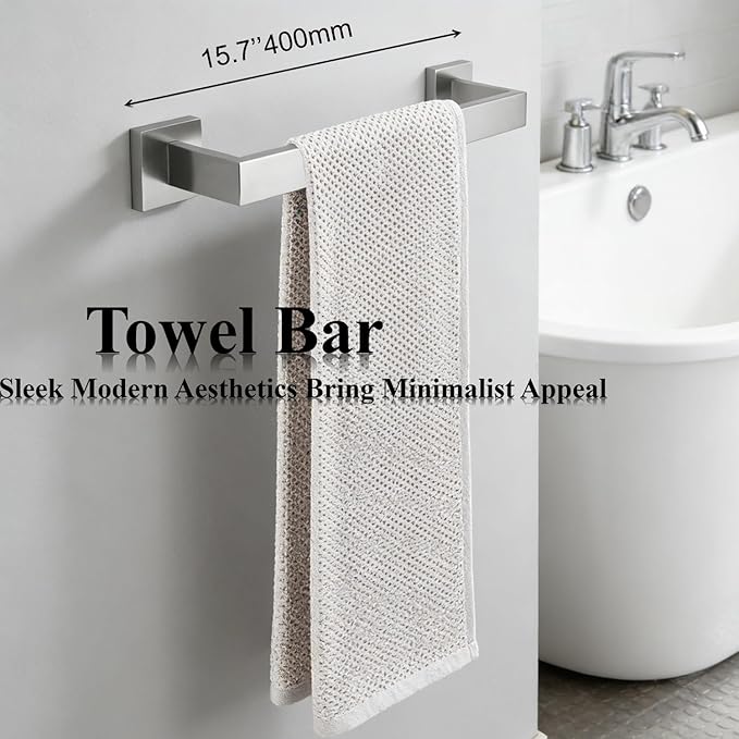 Bathroom Hardware Set 4 Piece Brushed Nickel Bathroom Accessories Set SUS304 Towel Bar Set Includes Towel Bar 16 Inch+Towel Holder+Toilet Paper Holder+Towel Hook (4, Brush Nickel)