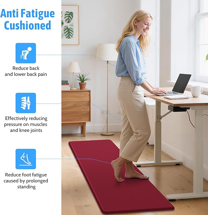 StepLively Kitchen Mat, 2 PCS Kitchen Rugs, Cushioned Kitchen Mats for Floor, Anti Fatigue Kitchen Rug Set, Non-Skid Standing Mat for Kitchen, Office, Sink, 17.3"x30"+17.3"x59", Red