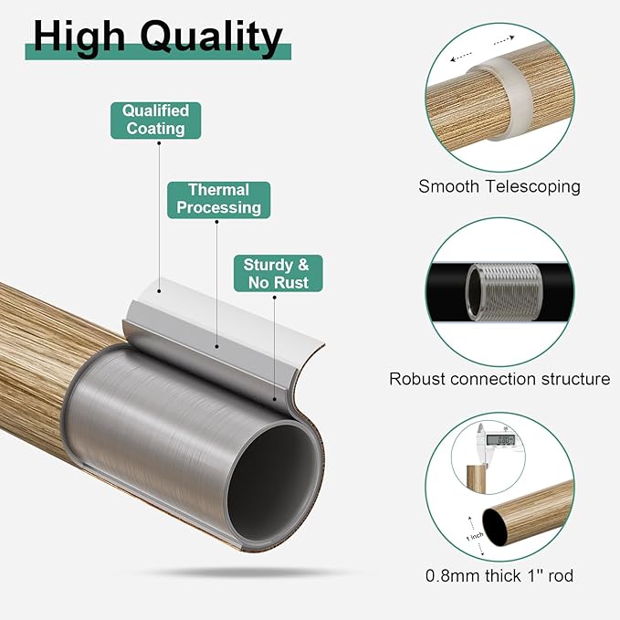 2 Pack Boho Wood Curtain Rods for Windows 28 to 48 inch,1" Adjustable Heavy Duty Window Curtain Rod with Imitation Wood Grain Finials,Rustic Decorative Drapery Rods Set 18-60'',Weathered Wood