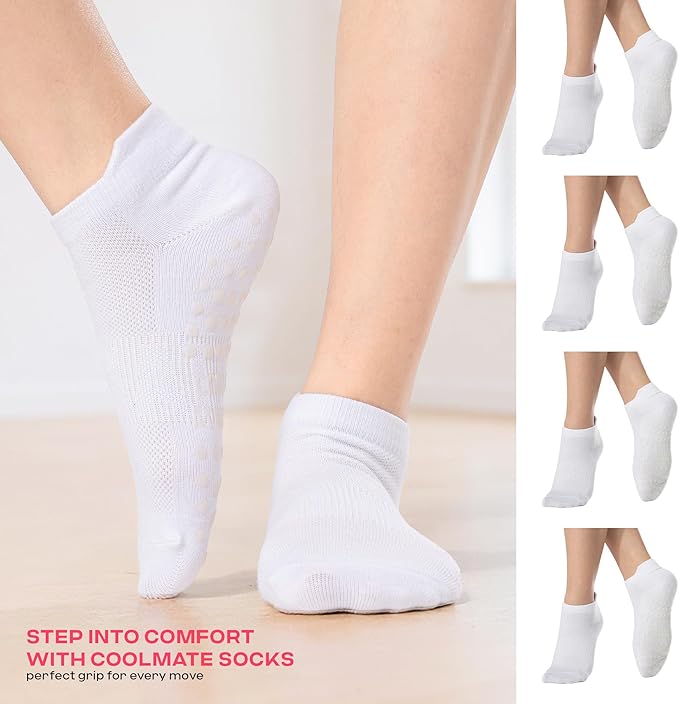 CoolMate Pilates Socks with Grips for Women, Yoga Socks, Crew Non Slip Women for Barre, Pilates Gifts