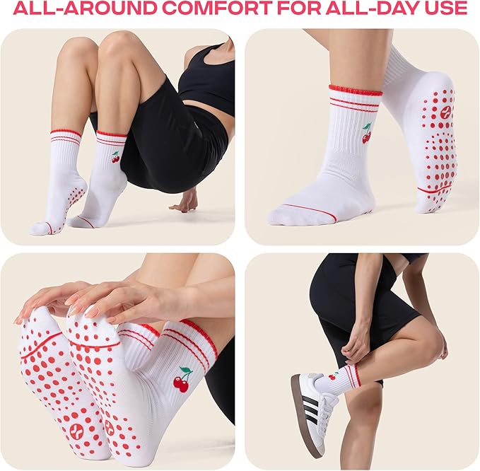CoolMate Pilates Socks with Grips for Women, Yoga Socks, Crew Non Slip Women for Barre, Pilates Gifts