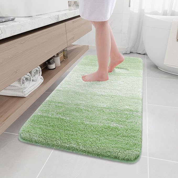 Arotive Microfiber Bathroom Rugs, Shaggy Soft and Absorbent Bath Rug, Non-Slip, Thick Plush Machine Washable Dry Bath Mats for Bathroom, Tub and Shower, 47x24, Sage Green, Rectangular