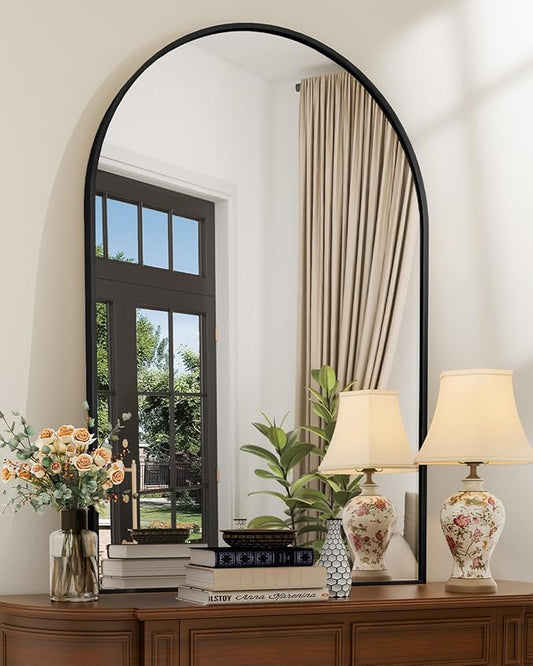 MZON 16 * 24 Inch Arched Black Mirror, Arched Bathroom Mirror, Arch Mirrors for Wall, Vanity, Entryway&Livingroom, Metal Frame&Tempered Glass, Anti-Rust, Modern Home Decor
