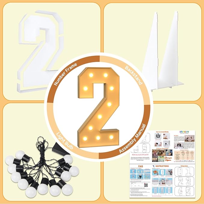 imprsv 4FT Marquee Numbers, Light Up Numbers 2 for 21st Birthday Decorations, Marquee Light up Letters Anniversary Party Decor, Pre-Cut Foam Board Kit