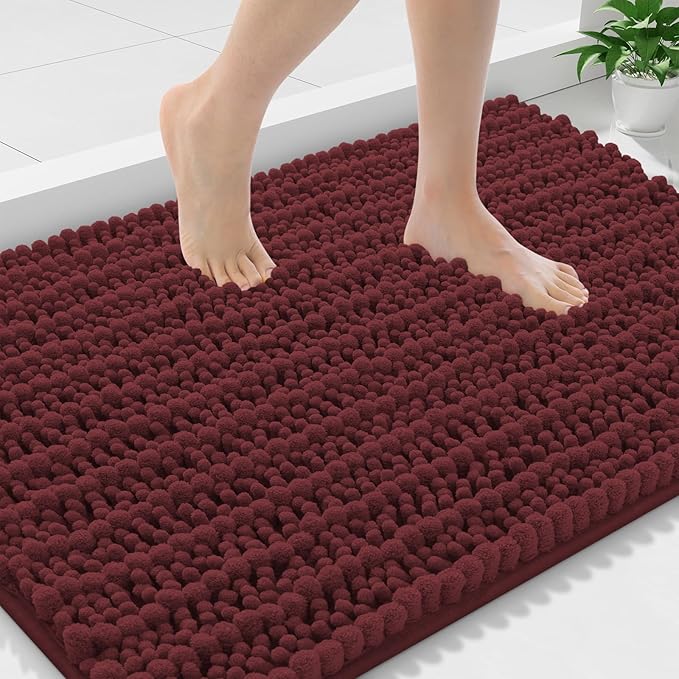 Smiry Bathroom Rugs Mat 36x24, Extra Soft Absorbent Chenille Bath Rugs, Non Slip Rubber Backing Machine Washable Quick Dry Bath Mats for Bathroom Floor, Tub, Shower, Home Accessories, Caramel Red