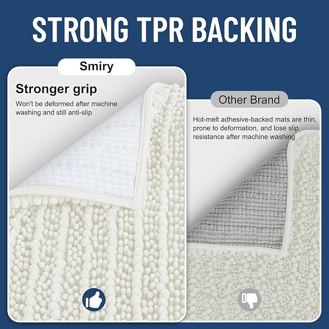 Smiry Bathroom Rugs Mat 30x20, Extra Soft Absorbent Chenille Bath Rugs, Non Slip Rubber Backing Machine Washable Quick Dry Bath Mats for Bathroom Floor, Tub, Shower, Home Decor Accessories, Ivory