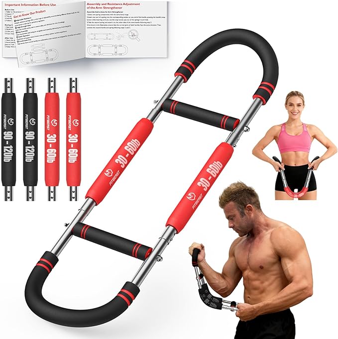 FitBeast Twister Arm Trainer, Chest Workout Equipment with 4 Spring - Adjustable Chest Exerciser for Men & Women, Detachable Forearm Strengthener, Home Fitness Equipment for Upper Body Muscle