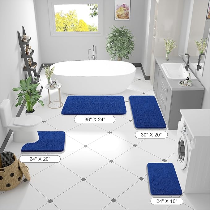 OLANLY Bathroom Rugs 59x20, Extra Soft Absorbent Chenille Bath Rugs, Rubber Backing Quick Dry, Machine Washable Bath Mats for Bathroom Floor, Tub and Shower, Home Decor Accessories, Royal Blue