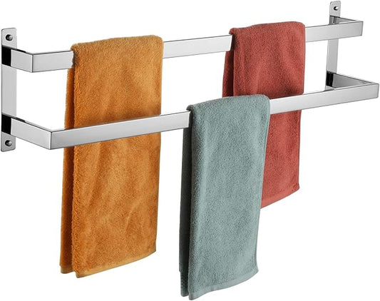 KOKOSIRI Towel Bars Bath Towel Holders 32 Inches Chrome Bathroom 2-Tiers Ladder Towel Rails Wall Mounted Towels Shelves Rack Polished Stainless Steel, B5008CH-L32