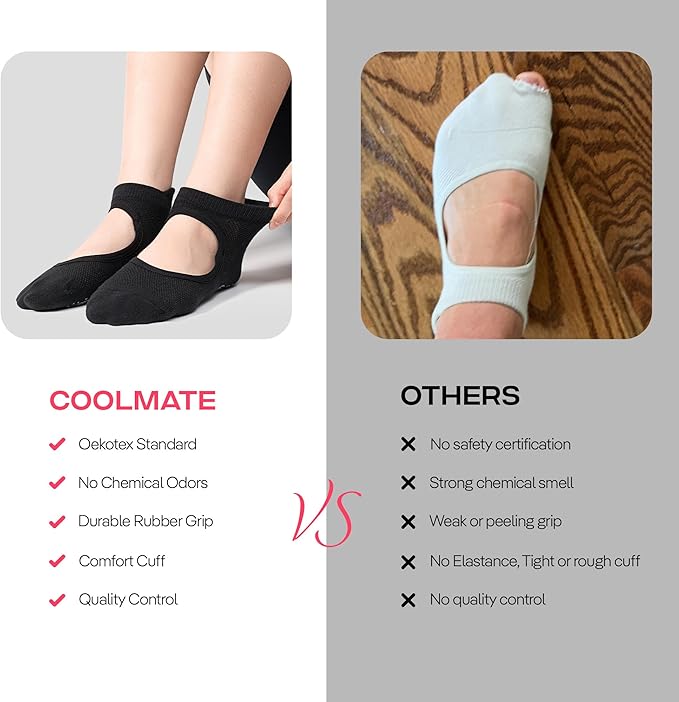 CoolMate Pilates Socks with Grips for Women, Yoga Socks, Crew Non Slip Women for Barre, Pilates Gifts