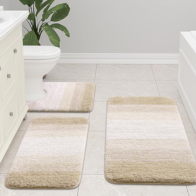 Arotive Microfiber Bathroom Rugs, Shaggy Soft and Absorbent Bath Rug, Non-Slip, Thick Plush Machine Washable Dry Bath Mats for Bathroom, Tub and Shower, 34x21, Light Beige, Rectangular
