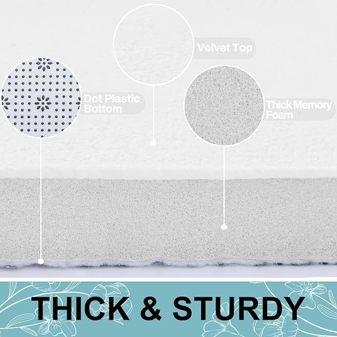Smiry Memory Foam Bath Mat 59x20, Extra Soft and Absorbent Bathroom Mats, Non Slip Washable Carpet for Floor, Shower and Tub, White