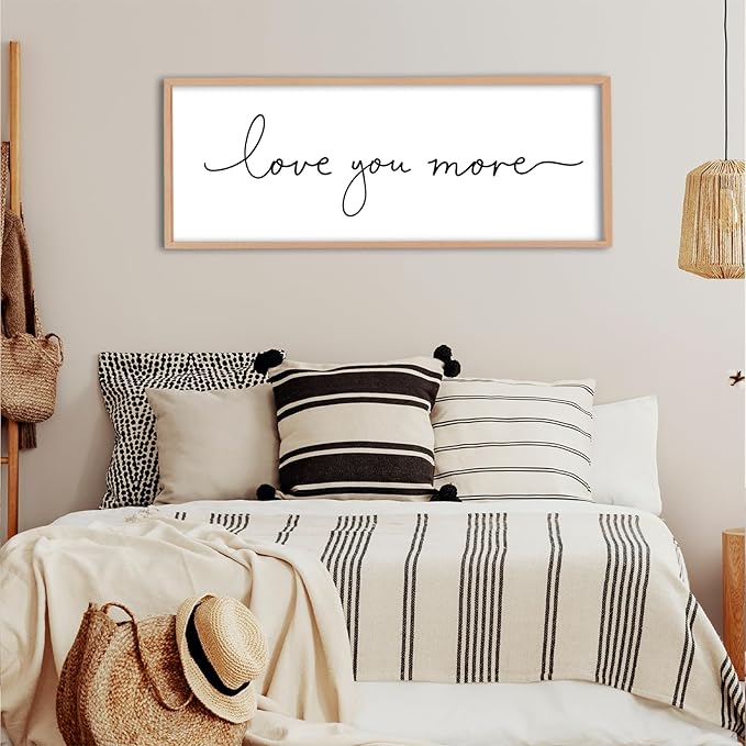 Love You More Sign Wall Decor Art 40"X15" Master Bedroom Guest Room Above Over Bed for Home Couple Rustic Large Wood Framed Wall Hanging (Wood)
