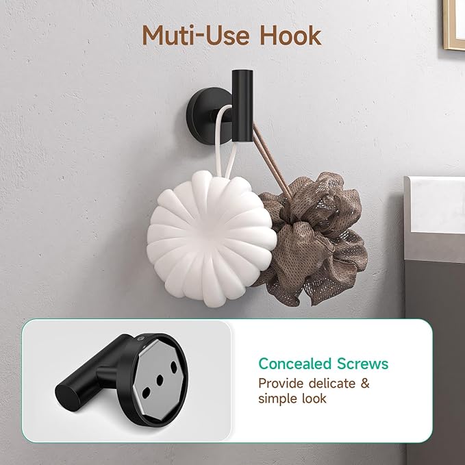 USHOWER Matte Black Bathroom Hardware Set, Modern 18-Inch Towel Bar Set Wall Mounted, Durable SUS304 Stainless Steel Bathroom Accessories Set, 4-Piece