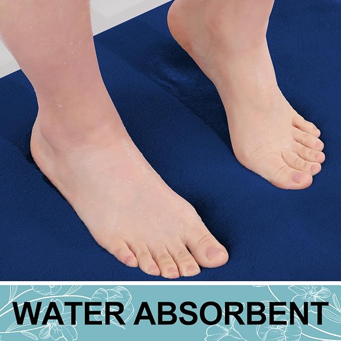 Smiry Memory Foam Bath Mat 40x32, Extra Soft and Absorbent Bathroom Mats, Non Slip Washable Carpet for Floor, Shower and Tub, Navy Blue