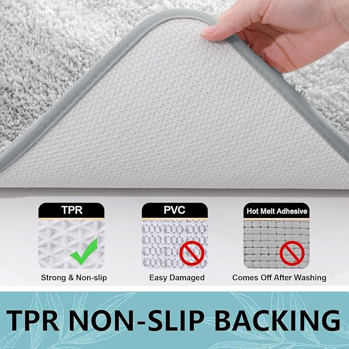 Arotive Microfiber Bathroom Rugs, Shaggy Soft and Absorbent Bath Rug, Non-Slip, Thick Plush Machine Washable Dry Bath Mats for Bathroom, Tub and Shower, 47x24, Light Grey, Rectangular