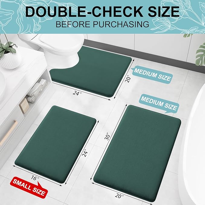 Smiry Memory Foam Bath Mat 47x17, Extra Soft and Absorbent Bathroom Mats, Non Slip Washable Carpet for Floor, Shower and Tub, Green
