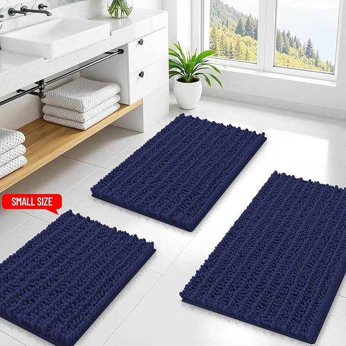 Smiry Bathroom Rugs Mat 30x20, Extra Soft Absorbent Chenille Bath Rugs, Non Slip Rubber Backing Machine Washable Quick Dry Bath Mats for Bathroom Floor, Tub, Shower, Home Decor Accessories, Deep Blue