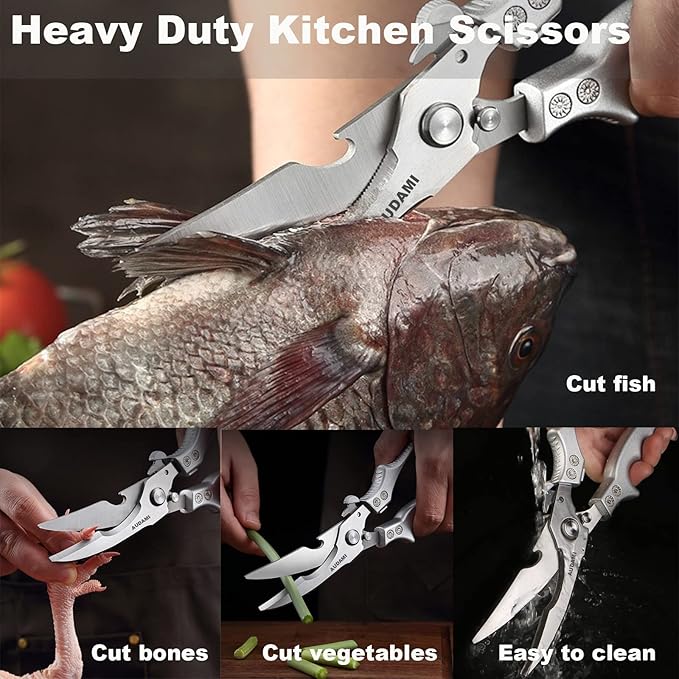 Stainless Steel Heavy Duty Kitchen Scissors - 2 Pack Multipurpose Food Scissors, Poultry & Meat Shears