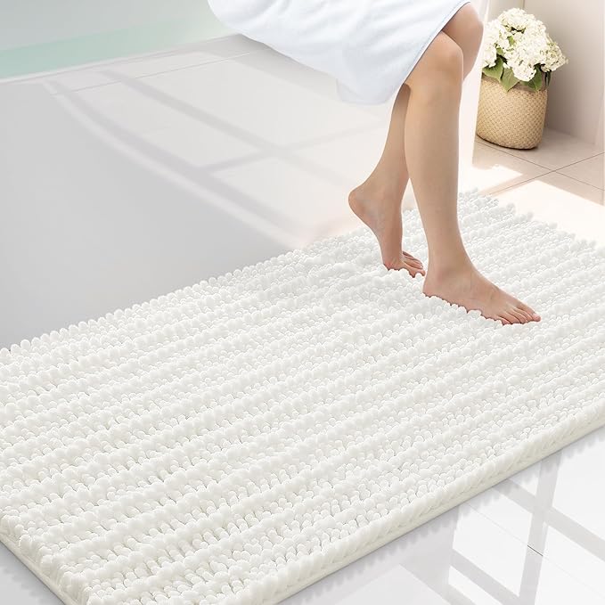 Smiry Bathroom Rugs Mat 44x24, Extra Soft Absorbent Chenille Bath Rugs, Non Slip Rubber Backing Machine Washable Quick Dry Bath Mats for Bathroom Floor, Tub, Shower, Home Decor Accessories, Ivory