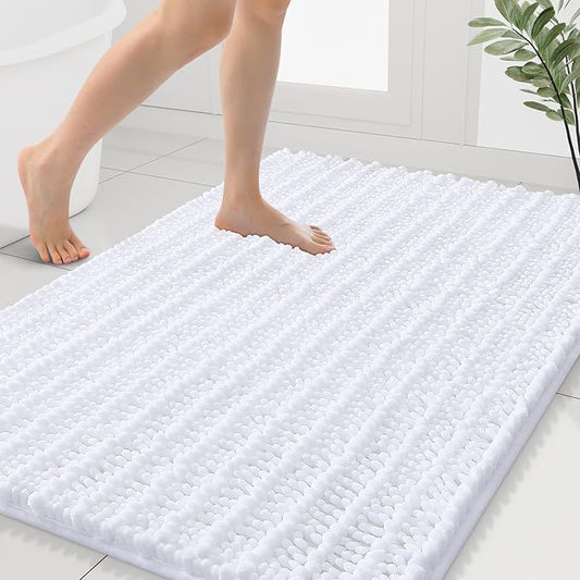 Smiry Bathroom Rugs Mat 40x32, Extra Soft Absorbent Chenille Bath Rugs, Non Slip Rubber Backing Machine Washable Quick Dry Bath Mats for Bathroom Floor, Tub, Shower, Home Decor Accessories, White
