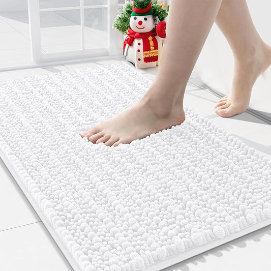 Arotive Luxury Chenille Bathroom Rug Mat, Extra Soft Thick Absorbent Shaggy Bath Rugs, Non-Slip Machine Wash Dry, Plush Bath Mats for Bathroom, Shower and Tub, 34x21, White