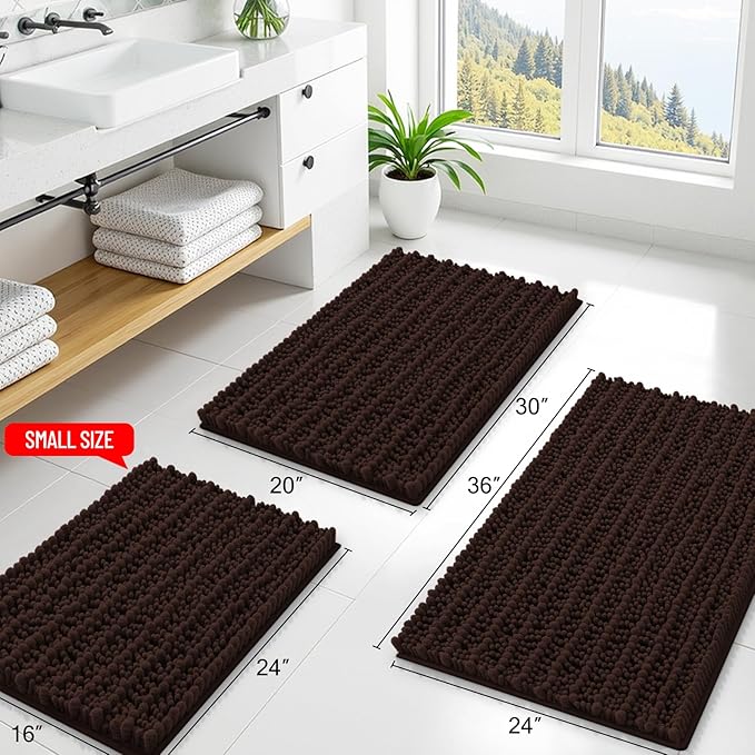 Smiry Bathroom Rugs Mat 36x24, Extra Soft Absorbent Chenille Bath Rugs, Non Slip Rubber Backing Machine Washable Quick Dry Bath Mats for Bathroom Floor, Tub, Shower, Home Decor Accessories, Brown