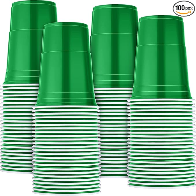Mimorou Green 200 Pack 16 oz Disposable Plastic Cups Bulk, Party Plastic Cups for Parties Stackable Beverage Drinking Tumbler Heavy Duty for Events Picnics and BBQ Wedding Birthday Baby Shower