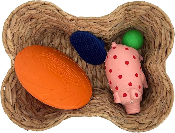 Dog Toy Storage Basket – Bone Shaped Wicker Pet Toy Organizer