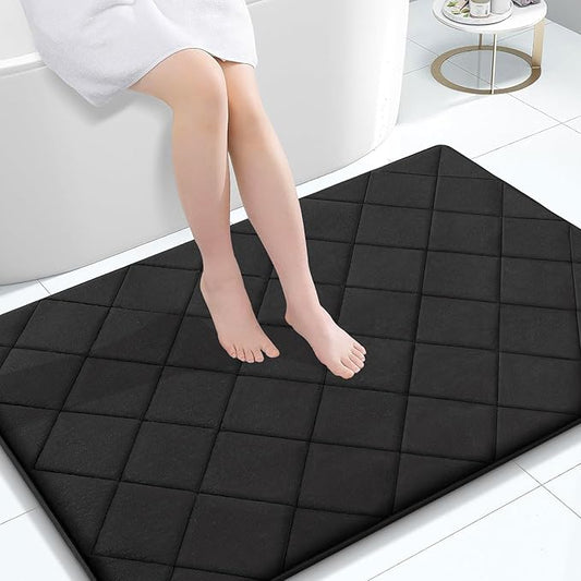 OLANLY Memory Foam Bath Mat 40x32, Ultra Soft and Absorbent Bathroom Rugs, Machine Washable, Comfortable Bath Carpet for Bathroom Floor, Tub and Shower, Black