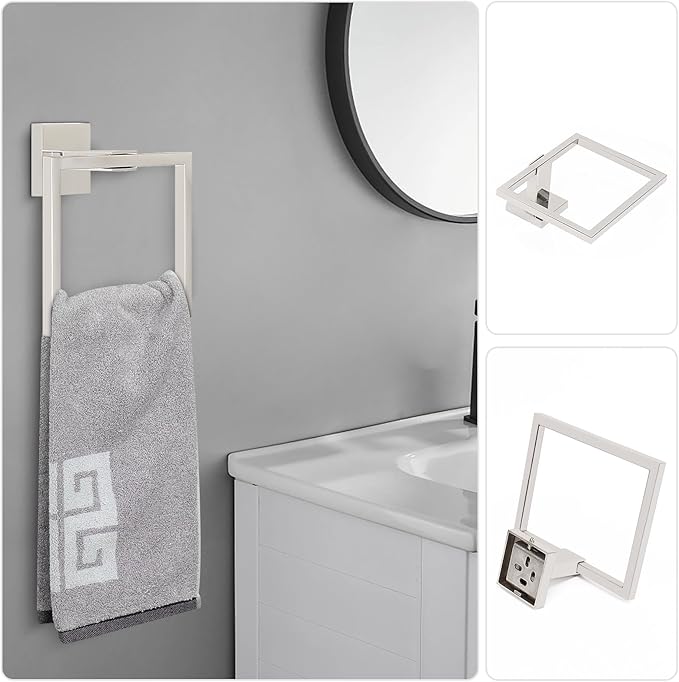 NearMoon 5 Pieces Bathroom Hardware Set 304 Stainless Steel, Square Towel Rack Kit - 24" Towel Rod + Towel Ring + Toilet Paper Holder + 2 Robe Hooks, Wall Mounted Bath Accessories (Chrome Finish)