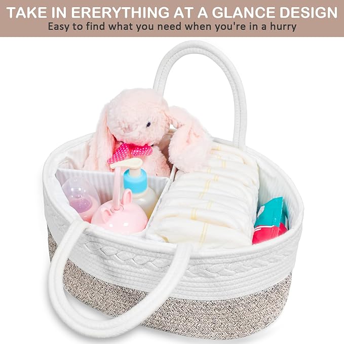 ABenkle X-Large Diaper Caddy Organizer, Boho Rustic Cotton Rope Nursery Baby Basket, Changing Table Organizer for Baby Diaper Storage and Baby Shower