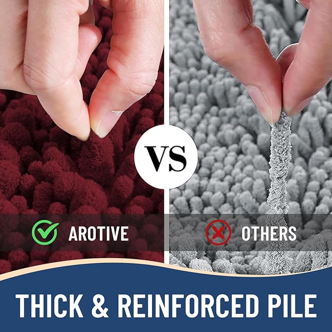 Arotive Luxury Chenille Bathroom Rug Mat, Extra Soft Thick Absorbent Shaggy Bath Rugs, Non-Slip Machine Wash Dry, Plush Bath Mats for Bathroom, Shower and Tub, 47x17, Burgundy