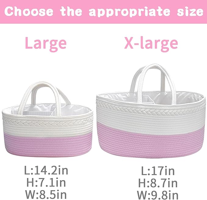 ABenkle Boho Chic Diaper Caddy Organizer, Cotton Rope Nursery Baby Basket, Changing Table Organizer for Baby Diaper Storage, Unisex